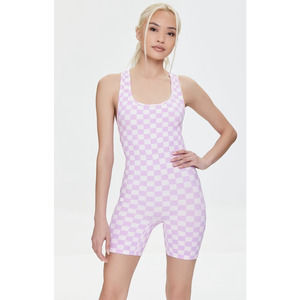 FOREVER21 NWT Pink White Checkered Print Cutout Romper Medium